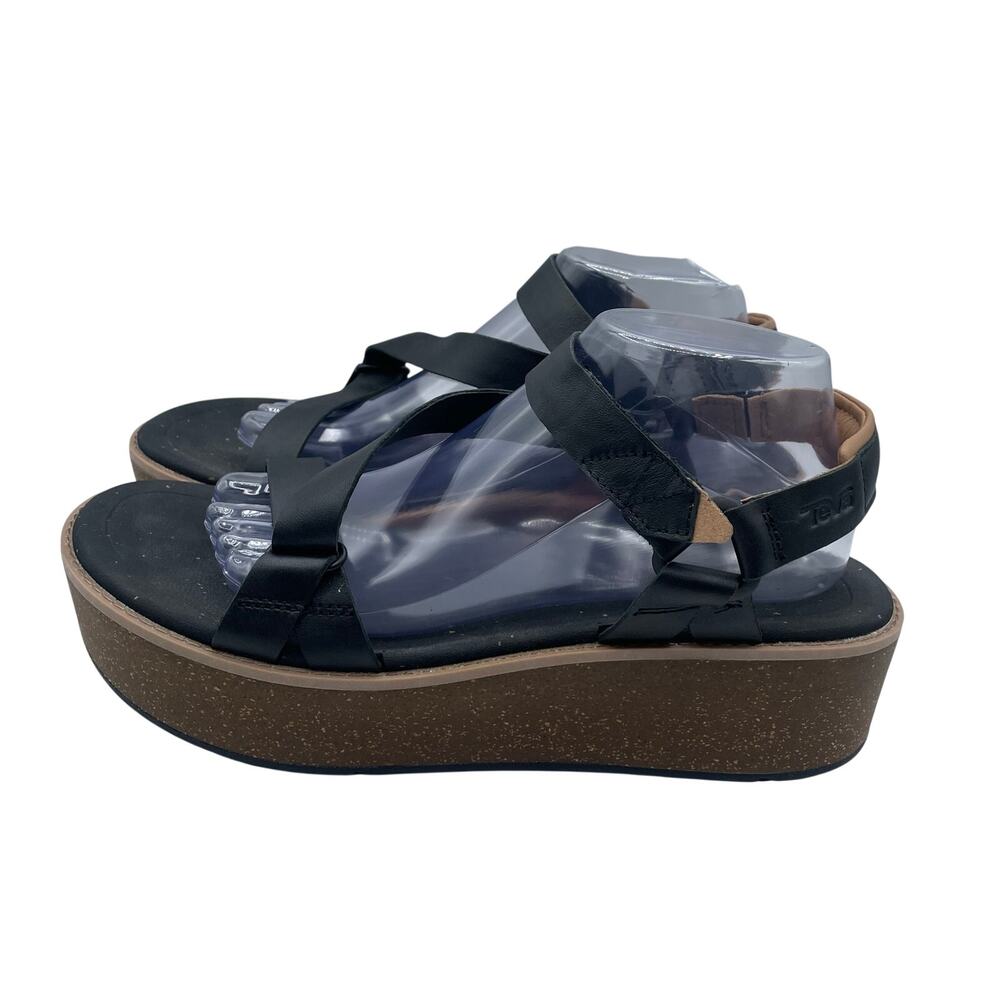 Teva Leather Zymic Platform Wedge Sandal Black Womens 11 - Picture 2 of 8